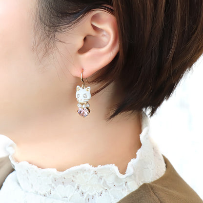 レシピNo.KR1322　石座チャームキャットフェイスとクリスタルパールのアクセサリー2種