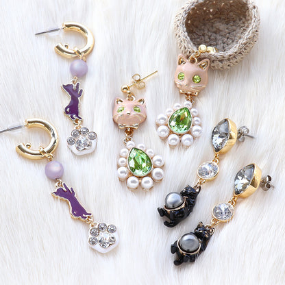 レシピNo.KR1323　石座チャームネコのピアス3種