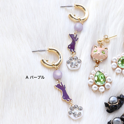 レシピNo.KR1323　石座チャームネコのピアス3種