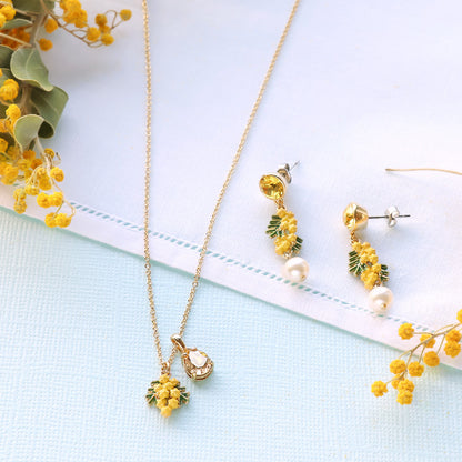 レシピNo.KR1324　チャームミモザと貴和クリスタルのネック＆ピアス