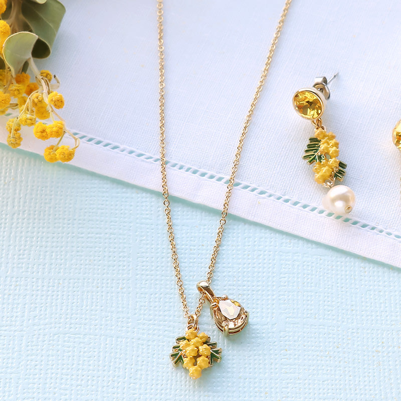 レシピNo.KR1324　チャームミモザと貴和クリスタルのネック＆ピアス