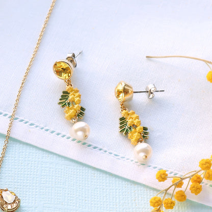 レシピNo.KR1324　チャームミモザと貴和クリスタルのネック＆ピアス