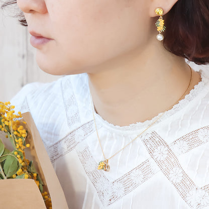 レシピNo.KR1324　チャームミモザと貴和クリスタルのネック＆ピアス