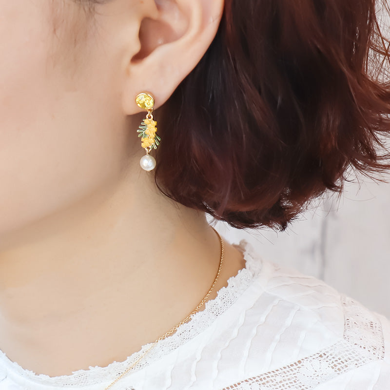 レシピNo.KR1324 チャームミモザと貴和クリスタルのネック＆ピアス