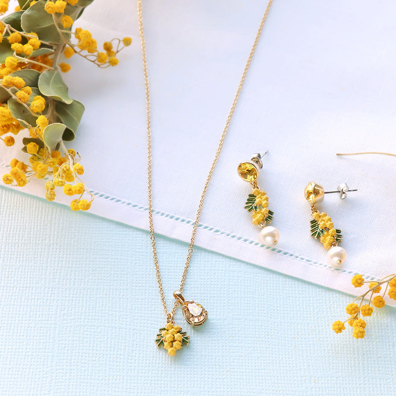 レシピNo.KR1324　チャームミモザと貴和クリスタルのネック＆ピアス