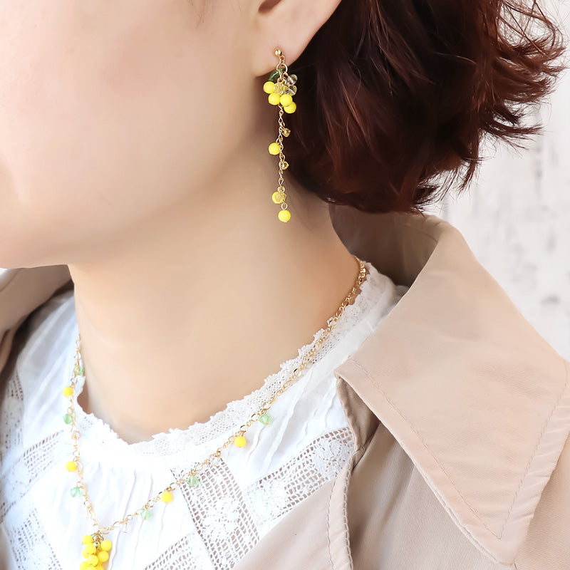 レシピNo.KR1326　ミモザのフリンジネック＆ピアス