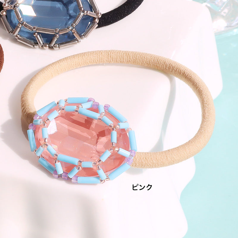 レシピNo.KR1332 貴和クリスタルの宝石編みオーバルヘアゴム – 貴和