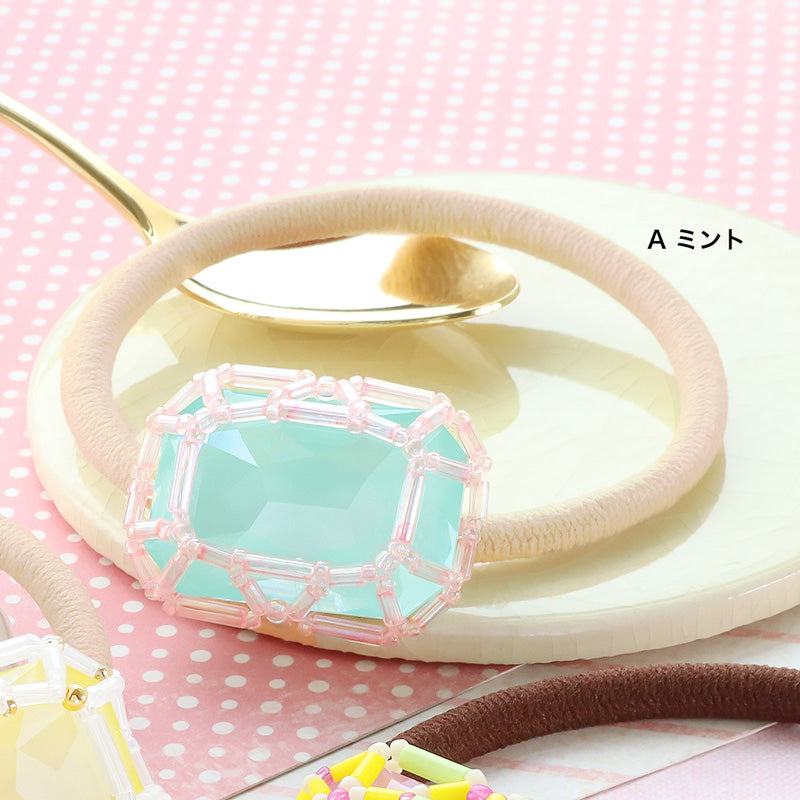レシピNo.KR1333 貴和クリスタルの宝石編みレクタングルヘアゴム – 貴