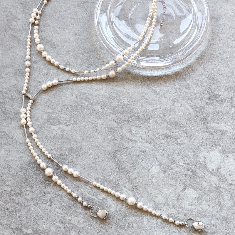 レシピNo.KR1340　クリスタルパールとメタルの3wayネックレス