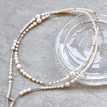 レシピNo.KR1340　クリスタルパールとメタルの3wayネックレス