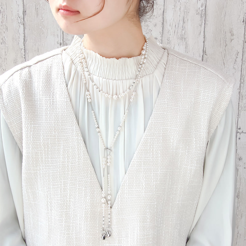 レシピNo.KR1340　クリスタルパールとメタルの3wayネックレス