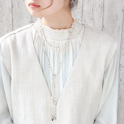 レシピNo.KR1340　クリスタルパールとメタルの3wayネックレス