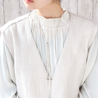 レシピNo.KR1340　クリスタルパールとメタルの3wayネックレス