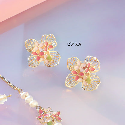 レシピNo.KR1342　チャームアナベルのピンクテイストアクセサリー3種