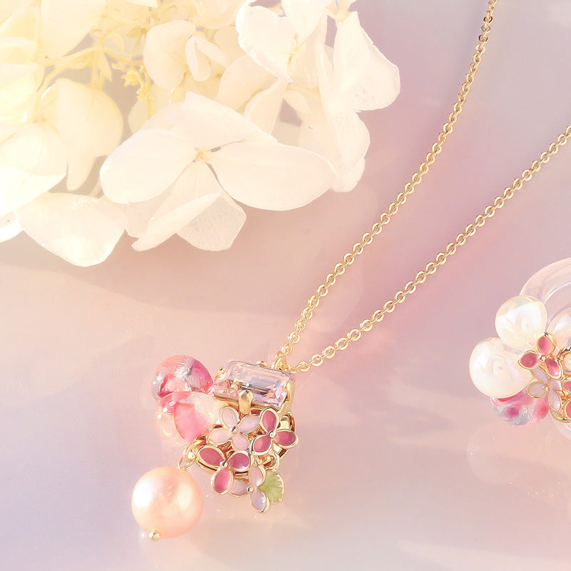 レシピNo.KR1343　チャームアナベルとティアドロップビーズのネック＆リング