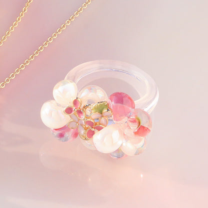 レシピNo.KR1343　チャームアナベルとティアドロップビーズのネック＆リング