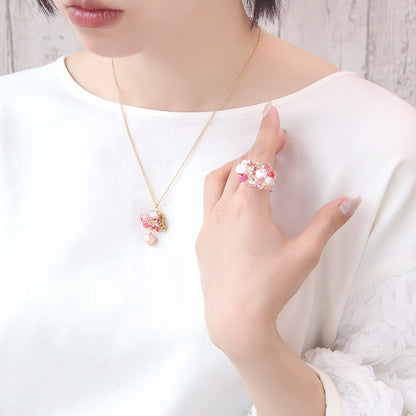 レシピNo.KR1343　チャームアナベルとティアドロップビーズのネック＆リング