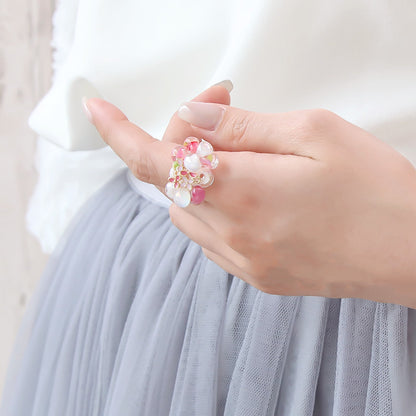 レシピNo.KR1343　チャームアナベルとティアドロップビーズのネック＆リング