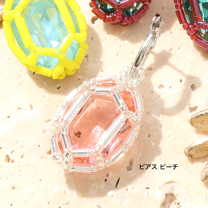 レシピNo.KR1345　貴和クリスタル宝石編みプリンセスのオーバルイヤーアクセサリー