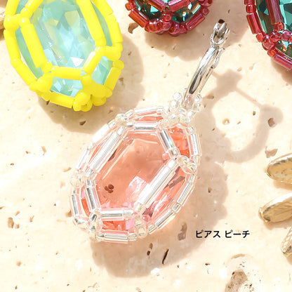 レシピNo.KR1345　貴和クリスタル宝石編みプリンセスのオーバルイヤーアクセサリー
