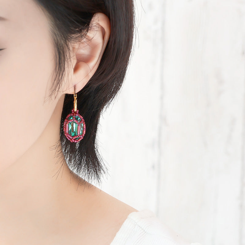 レシピNo.KR1345　貴和クリスタル宝石編みプリンセスのオーバルイヤーアクセサリー