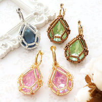 レシピNo.KR1346　貴和クリスタル宝石編みプリンセスのドロップイヤーアクセサリー