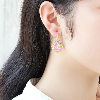 レシピNo.KR1346　貴和クリスタル宝石編みプリンセスのドロップイヤーアクセサリー