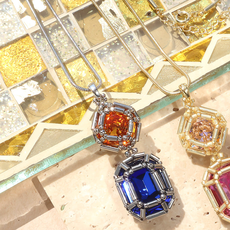 Recipe No.KR1348Kiwa crystalsGemstone Princess Square Shape Necklace