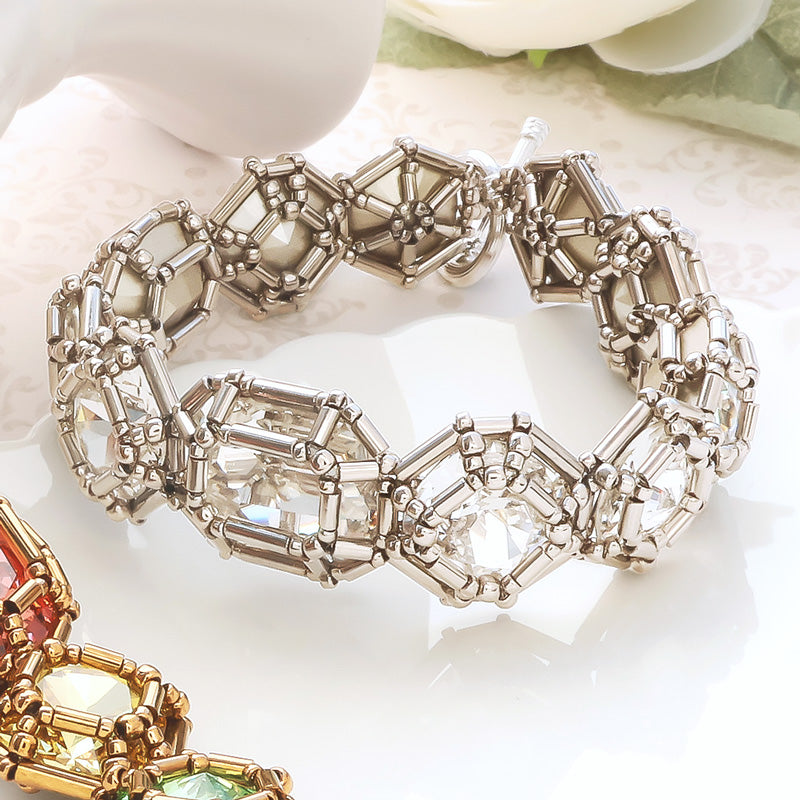 レシピNo.KR1349　貴和クリスタル宝石編みプリンセスのブレスレット