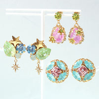 レシピNo.KR1356　貴和クリスタルのパステルPOPなビジューピアス3種