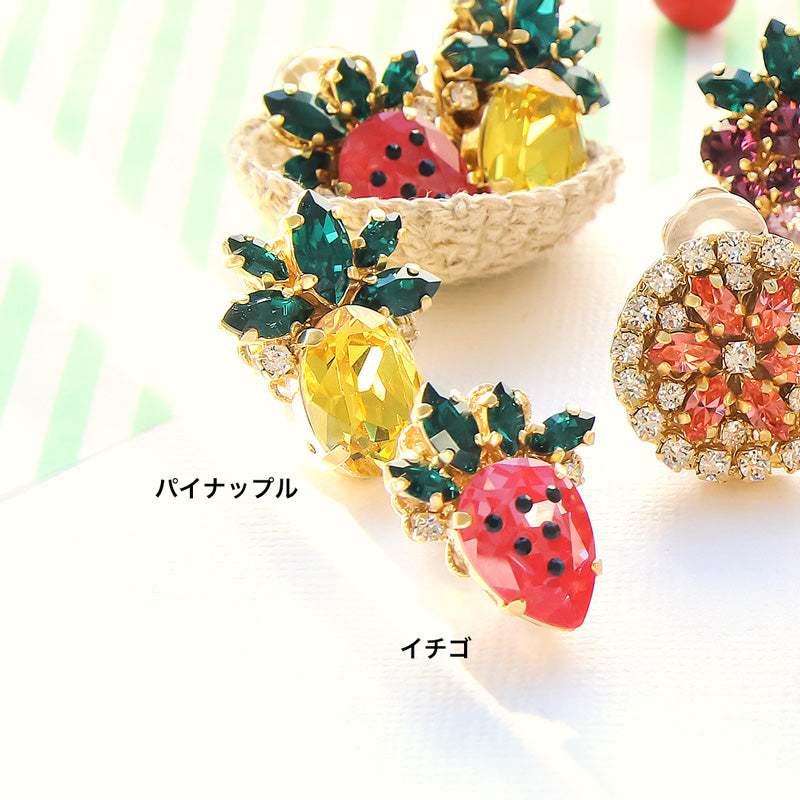 レシピNo.KR1358　貴和クリスタルのフルーツイヤリング＆ブローチ5種