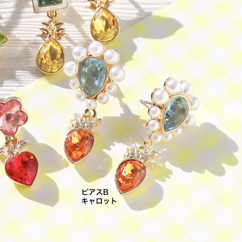 レシピNo.KR1360　貴和クリスタルのフルーツ＆ベジタブルイヤーアクセサリー4種