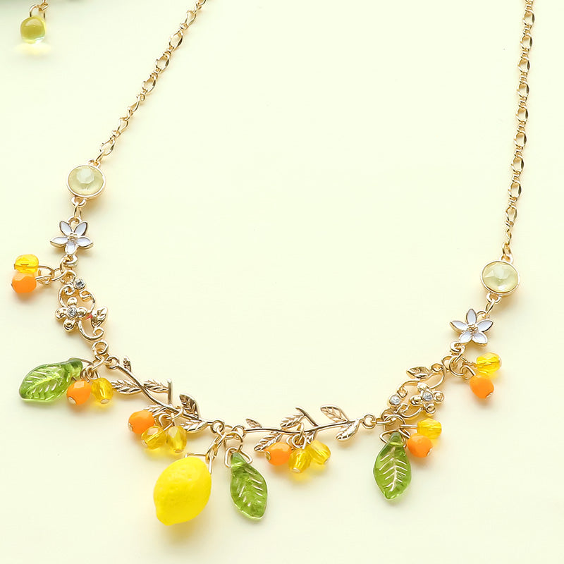 レシピNo.KR1367　チェコビーズのシトラスネック&amp;ピアス