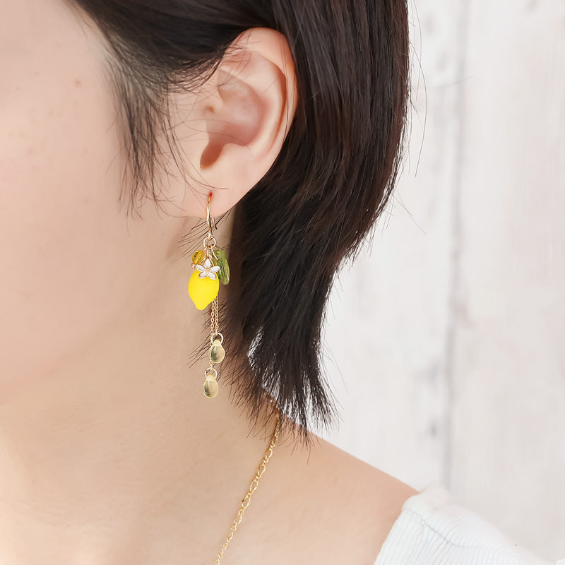 レシピNo.KR1367　チェコビーズのシトラスネック&amp;ピアス