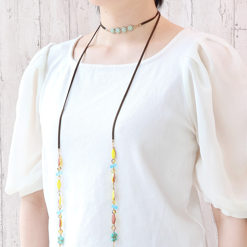 Recipe No.KR1368 Two kinds of colorful necklaces of Czechnabet and Shizuku