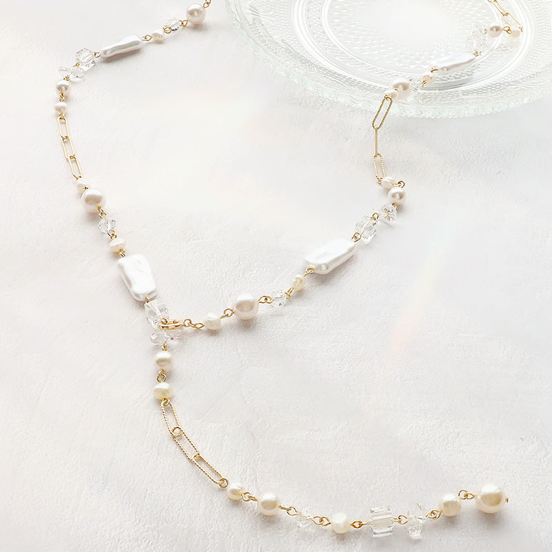 Recipe No.KR1376Kiwa crystalsWhite mix Y-shaped necklace