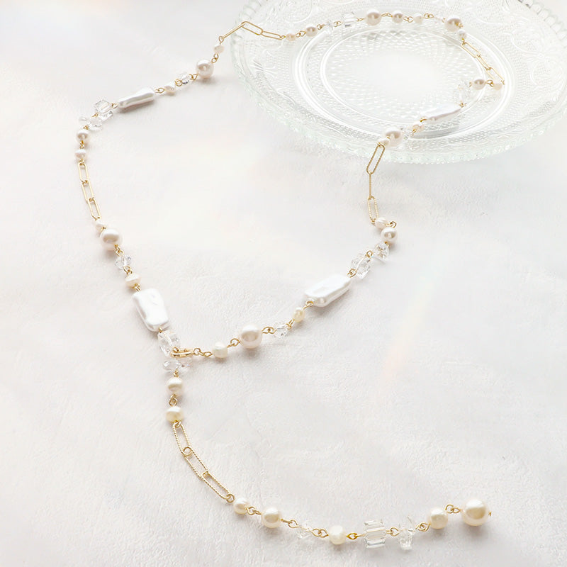 レシピNo.KR1376　貴和クリスタルのホワイトミックスY字ネックレス