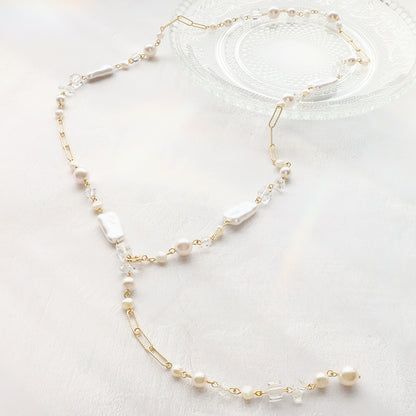 Recipe No.KR1376Kiwa crystalsWhite mix Y-shaped necklace