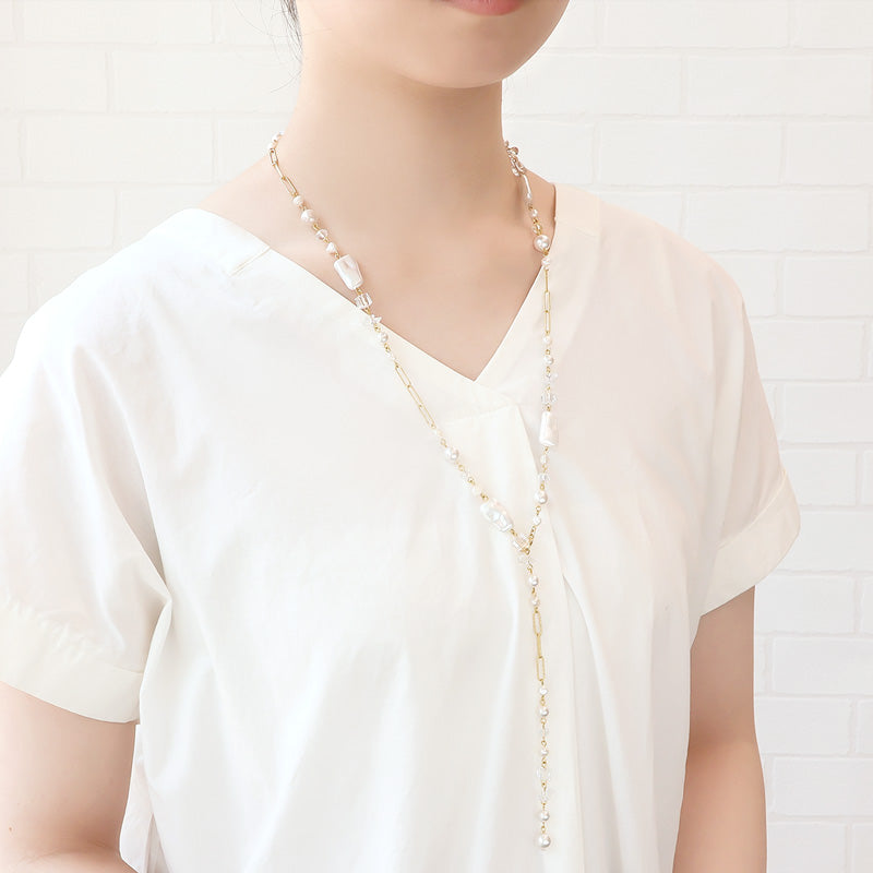 レシピNo.KR1376 貴和クリスタルのホワイトミックスY字ネックレス – 貴