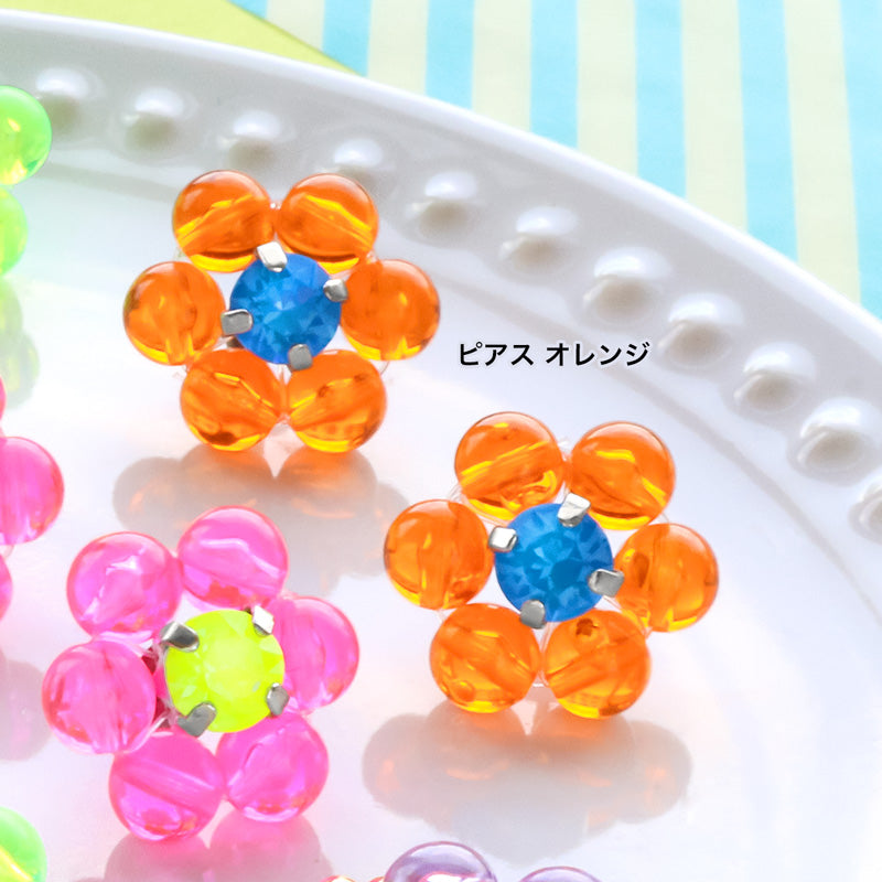 レシピNo.KR1386　ドイツ製アクリルのカラフルフラワーアクセサリー2種