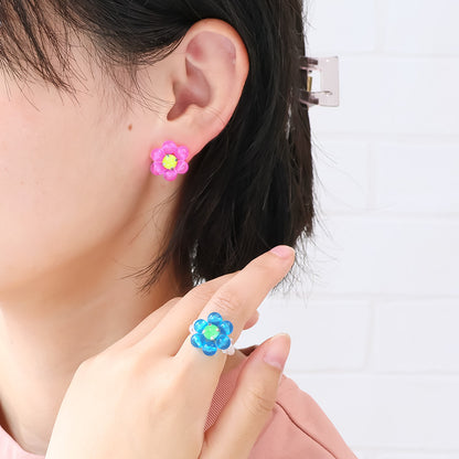 レシピNo.KR1386　ドイツ製アクリルのカラフルフラワーアクセサリー2種