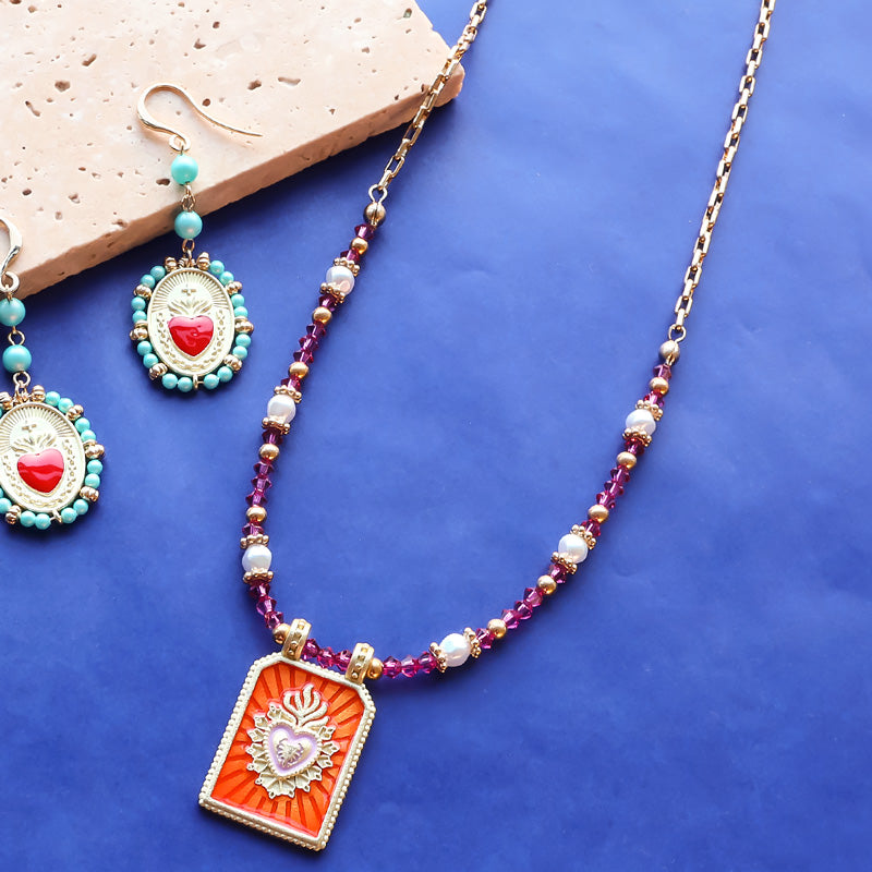 Recipe No.KR1397 2 types of heart motif accessories made from Spanish parts