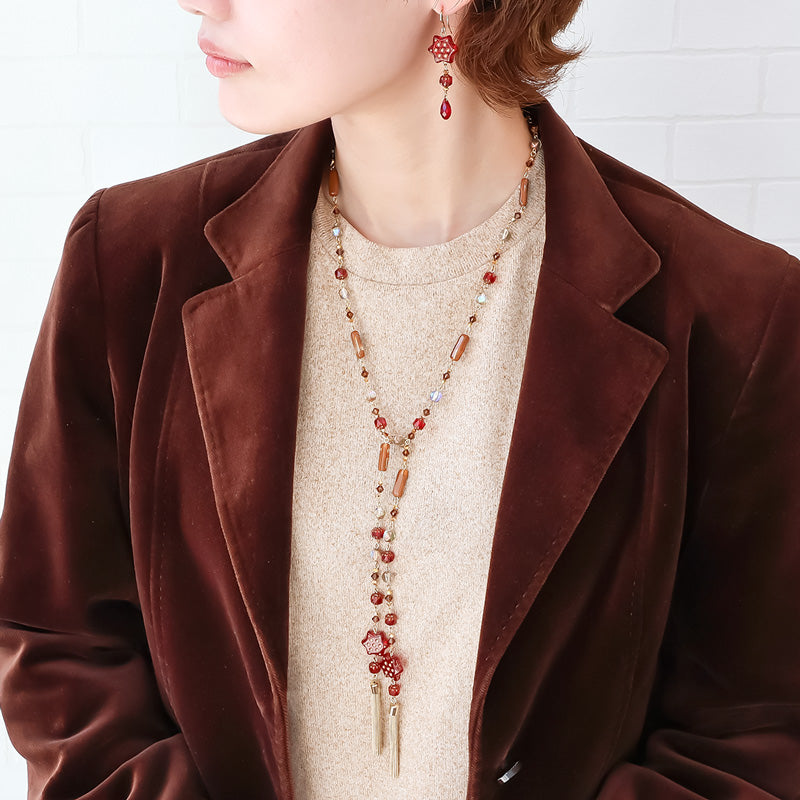 レシピNo.KR1420　チェコビーズのオータムカラーラリエット＆ピアス