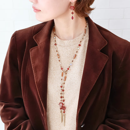 レシピNo.KR1420　チェコビーズのオータムカラーラリエット＆ピアス