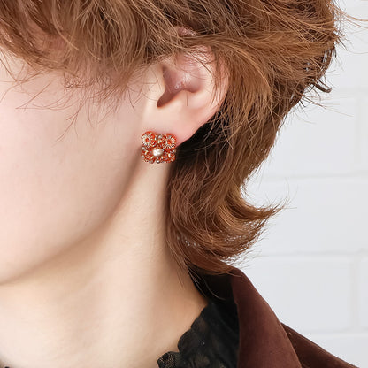 レシピNo.KR1422　チェコビーズのスクエアフラワーピアス