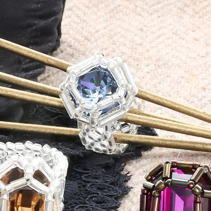レシピNo.KR1426　貴和クリスタル宝石編みプリンセスのリングセット