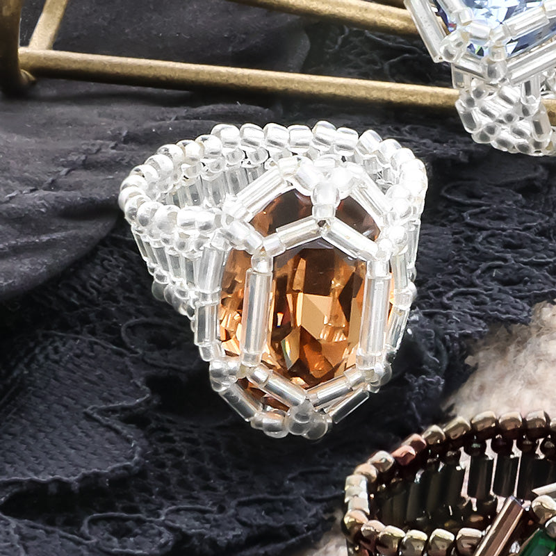 レシピNo.KR1426　貴和クリスタル宝石編みプリンセスのリングセット