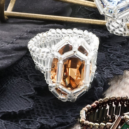 レシピNo.KR1426　貴和クリスタル宝石編みプリンセスのリングセット
