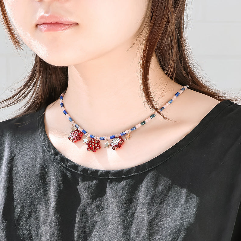 レシピNo.KR1428　チェコビーズと天然石のショートネックレス2種