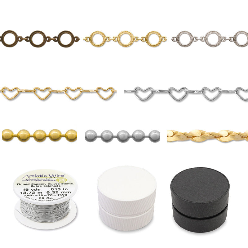 Chains, parts, artistic wires, gift boxes